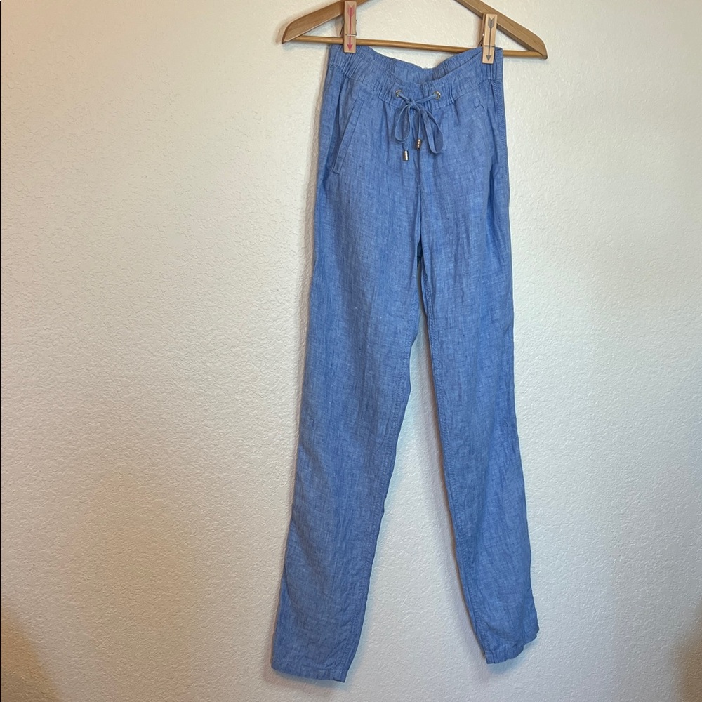 Lilly Pulitzer Blue Linen Taron Pants Size XS Coastal Beachs Chambray - Picture 3 of 7